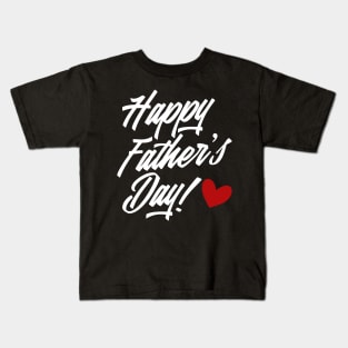 Simple Happy Father's Day Calligraphy with Red Heart Kids T-Shirt